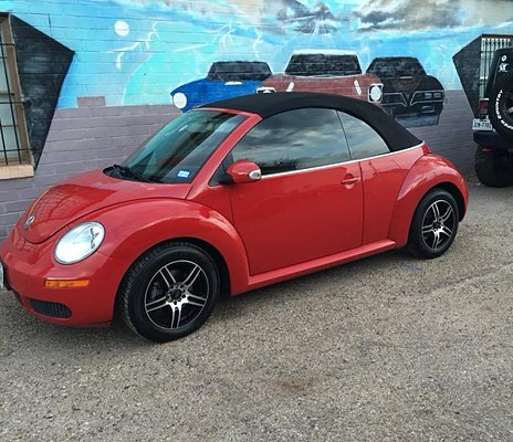 Red Volkswagen Beetle convertible detailed at AJ's